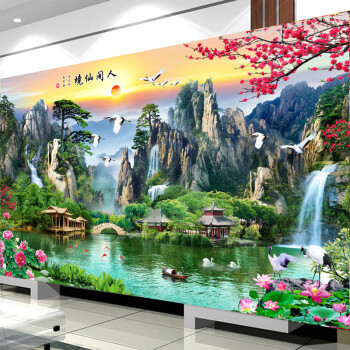 钻石画客厅风景山水画 5d贴钻十字绣满钻流水生财 砖石绣新款点钻