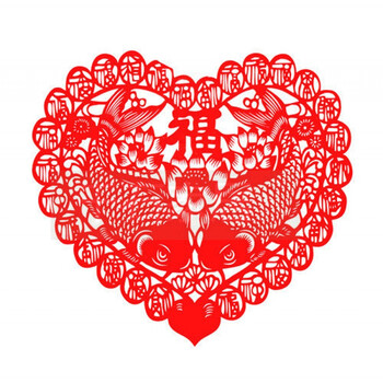 狗年中国风特色手工蔚县剪纸福字多款客厅装饰画学生出国礼品 心形图片