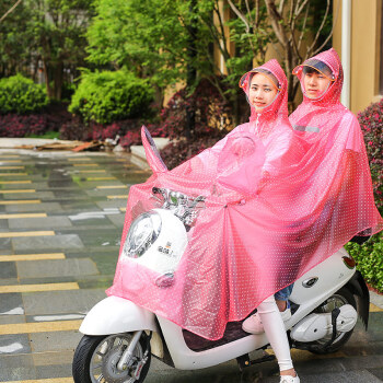 
                                        美浓 双人雨衣 电动车加大加长透明雨披 男女摩托车可拆卸双帽檐头盔式加厚双人雨披 XXXXL玫红波点(可拆卸双帽檐)                