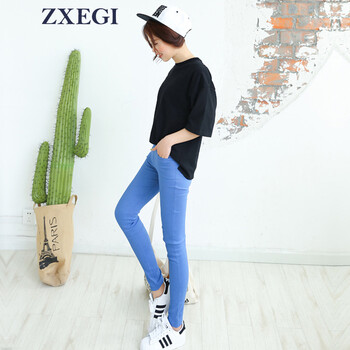 ZXEGI女装 秋冬新款女韩版加绒加厚钉扣时尚打底裤 P561 牛仔蓝 L