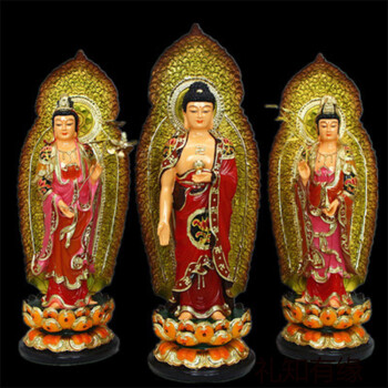佛具摆件 树脂玻璃钢 彩绘 佛像 西方三圣 阿弥陀佛 观世音菩萨 大势