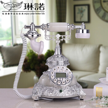 琳诺欧式立体雕花仿古电话机座机客厅艺术摆件家用树脂工艺品复古老式电话现货 白玉色