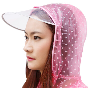 
                                        龙豹 时尚水晶透明雨衣  可爱圆点 男女士雨披 时尚 透明大帽檐 包边大帽檐-有袖粉色 大号                
