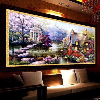 
                                        尖顶魔方圆钻花园小屋钻石画 满钻新款钻石绣 贴钻画客厅欧式十字绣全贴砖石绣 120*62  厘米尖顶魔方圆钻 满钻                