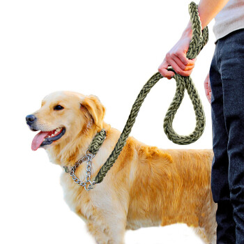狗狗牵引绳狗链子金毛萨摩耶中型大型犬遛狗绳子尼龙防爆冲p链 军绿色