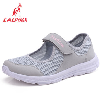 l'alpina 袋鼠女鞋 休闲鞋女透气网鞋浅口魔术贴扣轻便舒适平底套脚