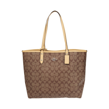 coach蔻驰女包 奢侈品双面敞口托特子母包 36658 卡其色黄边f36658svn