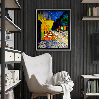 领格 客厅装饰画签约画家纯手工绘制油画  梵高 夜间咖啡 餐厅沙发背景墙挂画 壁画 L银色 35*45L银色