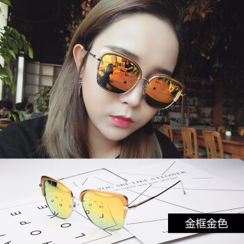 墨镜女潮韩版时尚偏光太阳镜圆脸明星同款近视眼镜男眼睛 金框金色