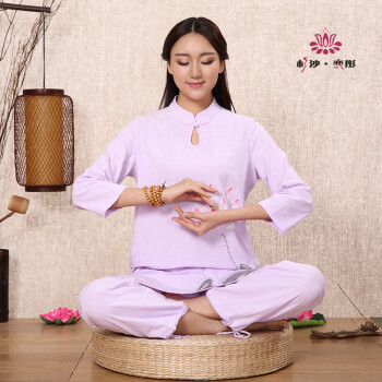 春夏大师纯棉麻 禅修服 居士服练功服太极服打坐服 瑜伽服套装女 浅