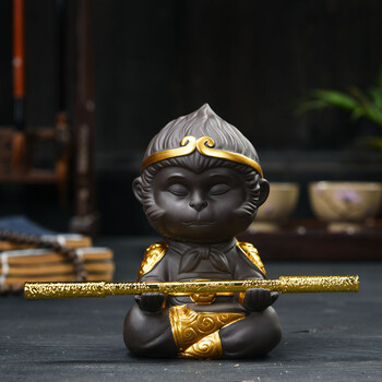 士达紫泥茶宠齐天大圣悟空猴子茶玩摆件可养功夫茶道车载陶瓷摆件抖音