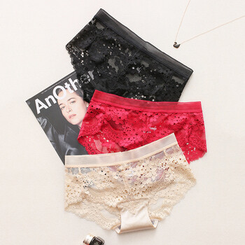 内衣 女式内裤 吉普(jeep) 2018新款性感蕾丝纯棉裆女士内裤女中低腰