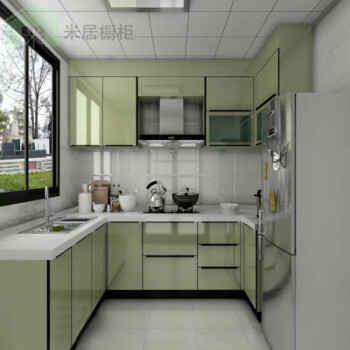 厨房定制整体橱柜定做现代简约纳米烤漆玻璃门板厨柜石英石晶刚板