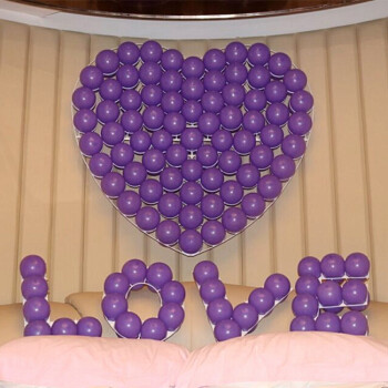 新款婚房舞台装饰七夕情人节布置大号爱心气球网格心形造型 紫色 全紫