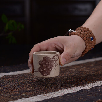 弘盛窑 全手工紫砂 茶杯 品茗杯 主人杯 功夫茶杯 手刻限量个人杯 青灰泥紫砂小杯 青灰泥莲蓬小号