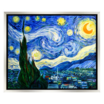 丹青在线 装饰画 签约画家手工绘制油画 手工复制画 梵高星空星月夜 现代客厅沙发酒店背景墙 L银色 35*45L银色