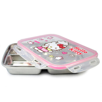 乐扣乐扣hello kitty不锈钢儿童学生餐盒分隔饭盒食堂餐盘 可爱 韩国进口 不带塑料底盘