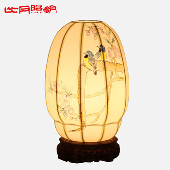 
                                        比月台灯卧室 床头灯饰中式手绘复古典蚕丝装饰照明灯书房护眼灯学生台灯3005 浅蓝色 5XL                