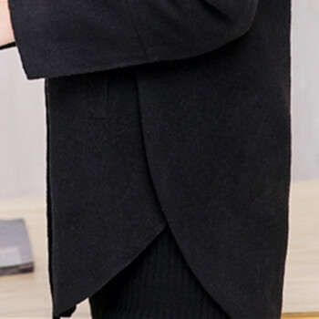 诱朵、2015冬季新款韩版大码女装时尚修身保暖毛呢大衣外套 女 黑色 L