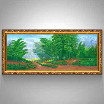 竹子油画手绘竹林风景画客厅装饰画领导办公室书房挂画竹报平安风水画