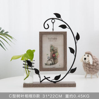 北欧简约铁艺相框摆台创意小清新6寸木质相片框水培花瓶桌面摆设 c型