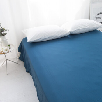 床单床笠单件 纯色1.5m1.8m柔滑床品 月光蓝 245x270cm(床单)