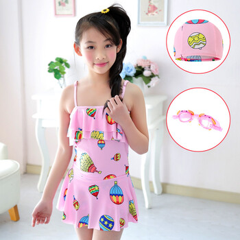 新款儿童游泳衣女童女孩泳装公主比基尼宝宝分体裙式小中大童泳裤 粉