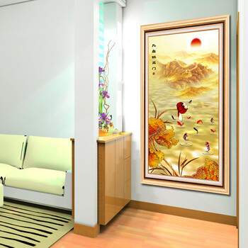 
                                        莫涵玄关装饰画竖画走廊壁画有框画欧式画挂画九鱼跃龙门 如图包含外框尺寸 90*180                