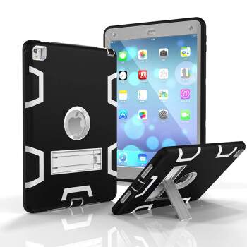 zonyee iPad Air2防摔支架硅胶保护套 苹果平板pro9.7外壳A1566/1673 经典黑+金属灰（Air2代/Pro9.7专用）