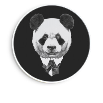 现代简约餐厅装饰画卧室床头挂画饭厅圆形壁画动物头像 a款-熊猫先生