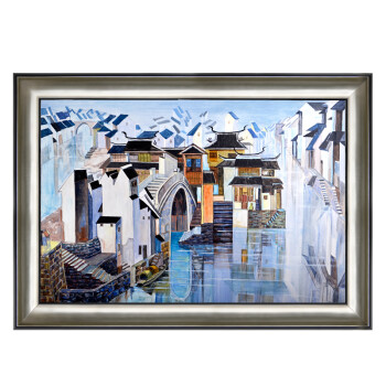 丹青在线 现代客厅装饰画 油画 餐厅装饰画 玄关装饰画 黑边银 78*108黑边银