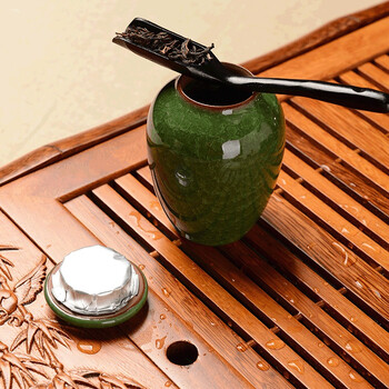 馨铭堂 竹叶清风 冰裂釉茶具鸡翅木茶盘带电热炉整套功夫茶具套装