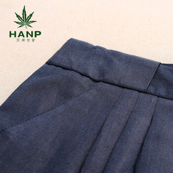 Hanp/汉麻世家秋冬款阔腿女裤高腰纯色气质时尚工装裤直筒裤宽松休闲裤女 藏青色 155/66A