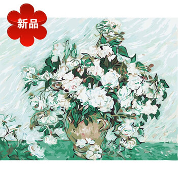 油画diy油彩手绘油画抽象手工填色客厅名画莫奈日出睡莲 梵高-白玫瑰