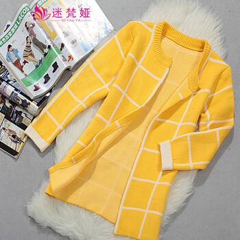 迷梵娅2014新款韩版毛衣针<em>织女开衫大方</em>格子