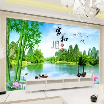 8d壁画电视背景墙壁纸简约现代山水画5d立体客厅大气影视装饰墙布