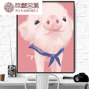 diy数字油画客厅卧室卡通动漫小动物萌宠手绘油彩画装饰画猪兔马 粉嫩
