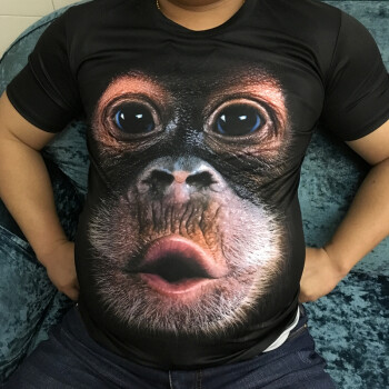 3d个性立体搞笑猴子头图案短袖t恤男装滑稽大码胖子