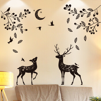 视觉空间 卧室卡通墙贴儿童房小鹿女孩装饰画客厅墙画