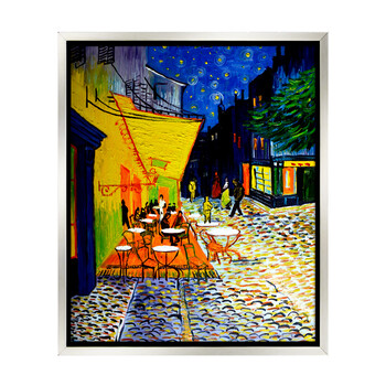 领格 客厅装饰画签约画家纯手工绘制油画  梵高 夜间咖啡 餐厅沙发背景墙挂画 壁画 L银色 35*45L银色