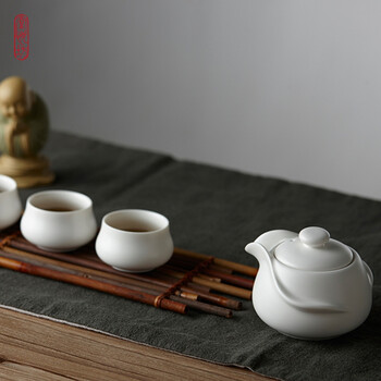 堂悦坊 定窑白瓷执牛耳茶具套装 五头装 一壶四杯特惠装  功夫茶具 定窑白