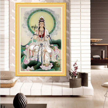 
                                        5d钻石画满钻观音菩萨钻石十字绣客厅新款玄关DIY装饰画西方三圣圆钻满钻钻石绣坐莲观音 5D炫彩实色圆钻 满钻 小版【53x84cm】                