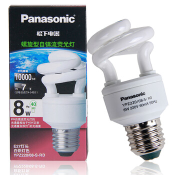 松下（Panasonic）螺旋型节能灯8W E27灯头 暖光/白炽灯色 1支装