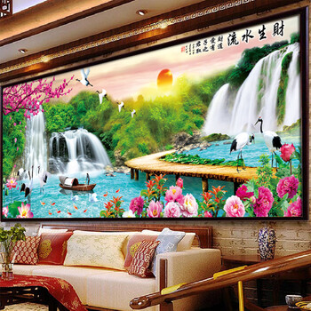 
                                        尚世纪 5d钻石画十字绣客厅新款十字绣钻石绣大款流水生财风景十字绣迎客松 满钻钻石画120X50CM                