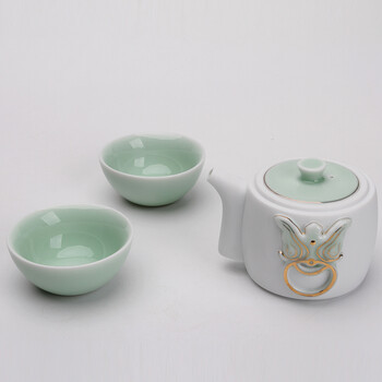 海洲窑 茶具  椒图旅行功夫茶具套装 快客杯一壶两杯 咏玉杯