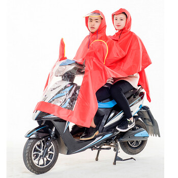 
                                        精骑士电动车雨衣摩托车双人雨衣牛津布双人加大透明大帽檐雨衣双人雨衣雨披男女成人通 156 XXXL红色                