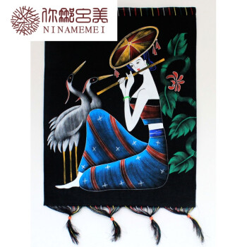 民族风装饰画蜡染画重彩画民族风人物无框画手绘布艺画酒吧背景画 挂