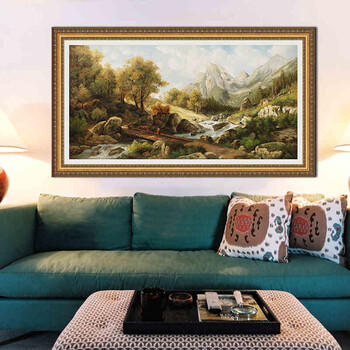 天顶山 欧式油画客厅装饰画风景油画玄关装饰画墙画花园壁画横版 风景03 80*143