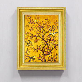 
                                        森朴 欧式客厅沙发背景墙装饰画 金色花鸟挂画三联画富贵招财大尺寸壁画 奢华金框3件套 55*70                