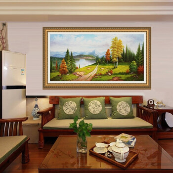 天顶山 欧式油画客厅装饰画风景油画玄关装饰画墙画花园壁画横版 风景03 80*143